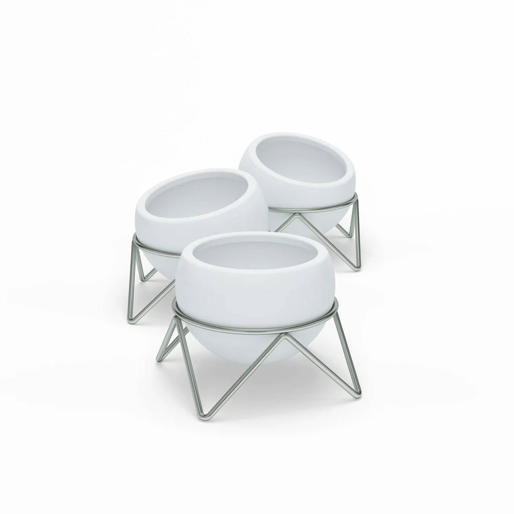 Umbra White Ceramic and Nickel Set of Three Potsy Planters 3 Umbra White Ceramic and Nickel Set of Three Potsy Planters