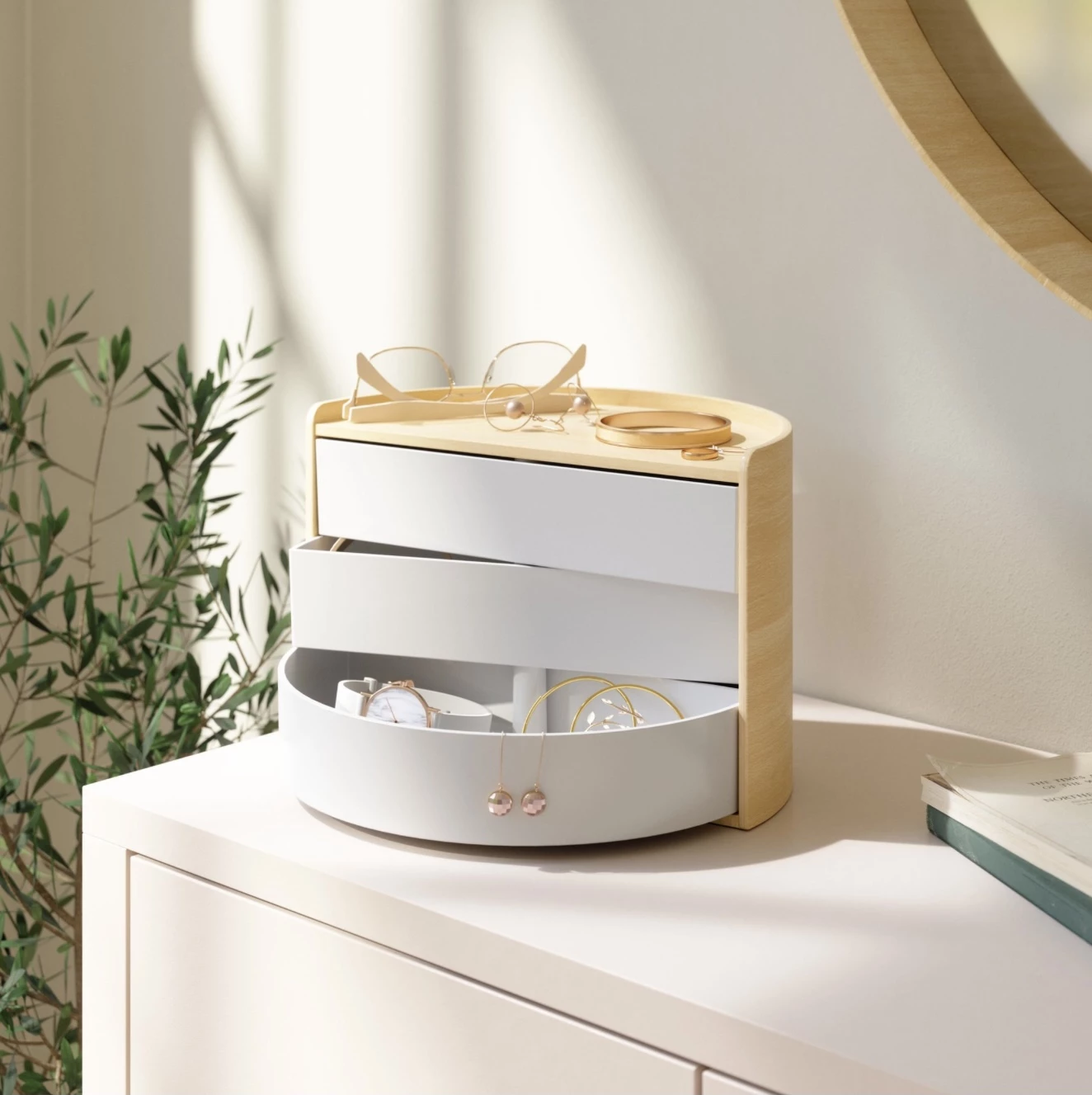 Umbra White and Natural Moona Jewellery Box Storage Unit 3 Umbra White and Natural Moona Jewellery Box Storage Unit