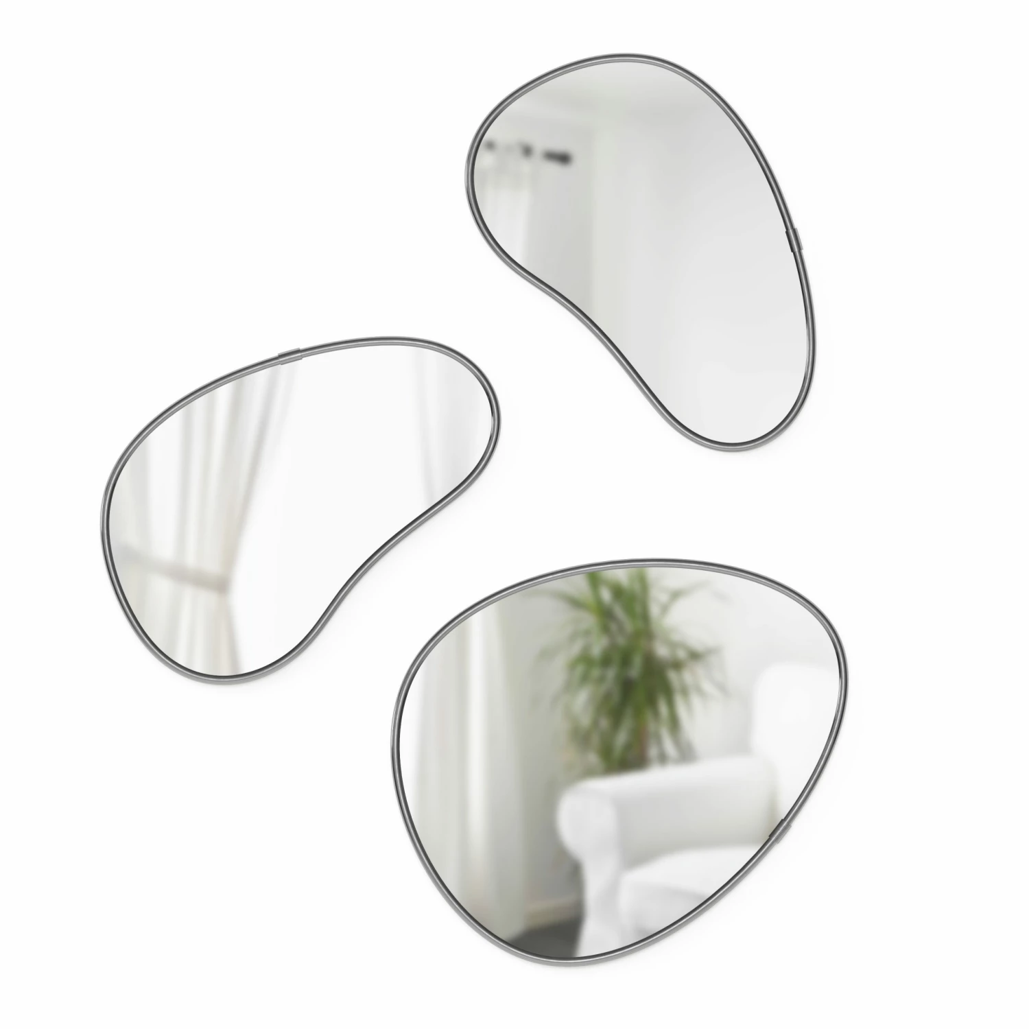 Umbra Set of 3 Hubba Pebble Wall Mirrors with Metallic Finish 3 Umbra Set of 3 Hubba Pebble Wall Mirrors with Metallic Finish