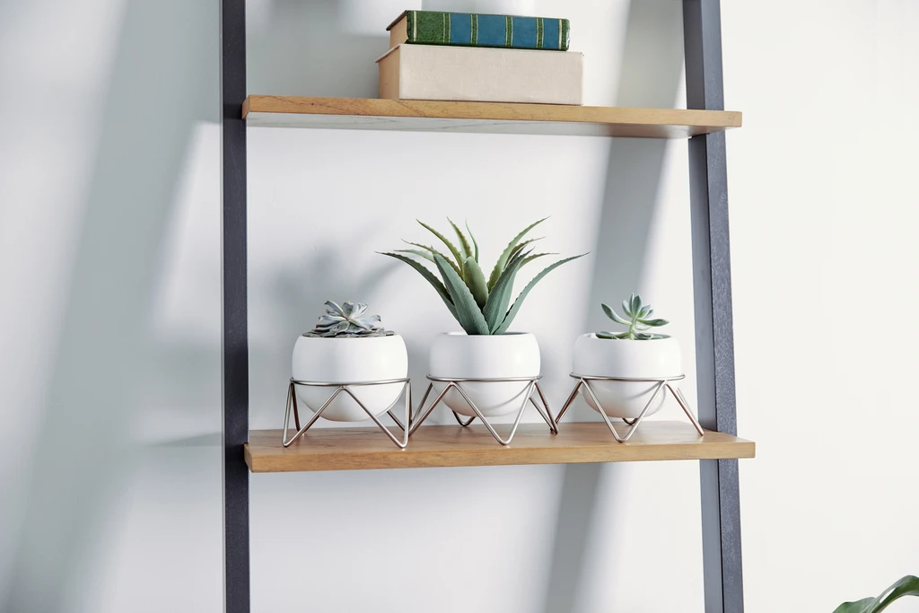 Umbra White Ceramic and Nickel Set of Three Potsy Planters 5 Umbra White Ceramic and Nickel Set of Three Potsy Planters