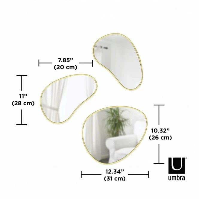 Umbra Set of 3 Hubba Pebble Wall Mirrors with Brass Finish 5 Umbra Set of 3 Hubba Pebble Wall Mirrors with Brass Finish