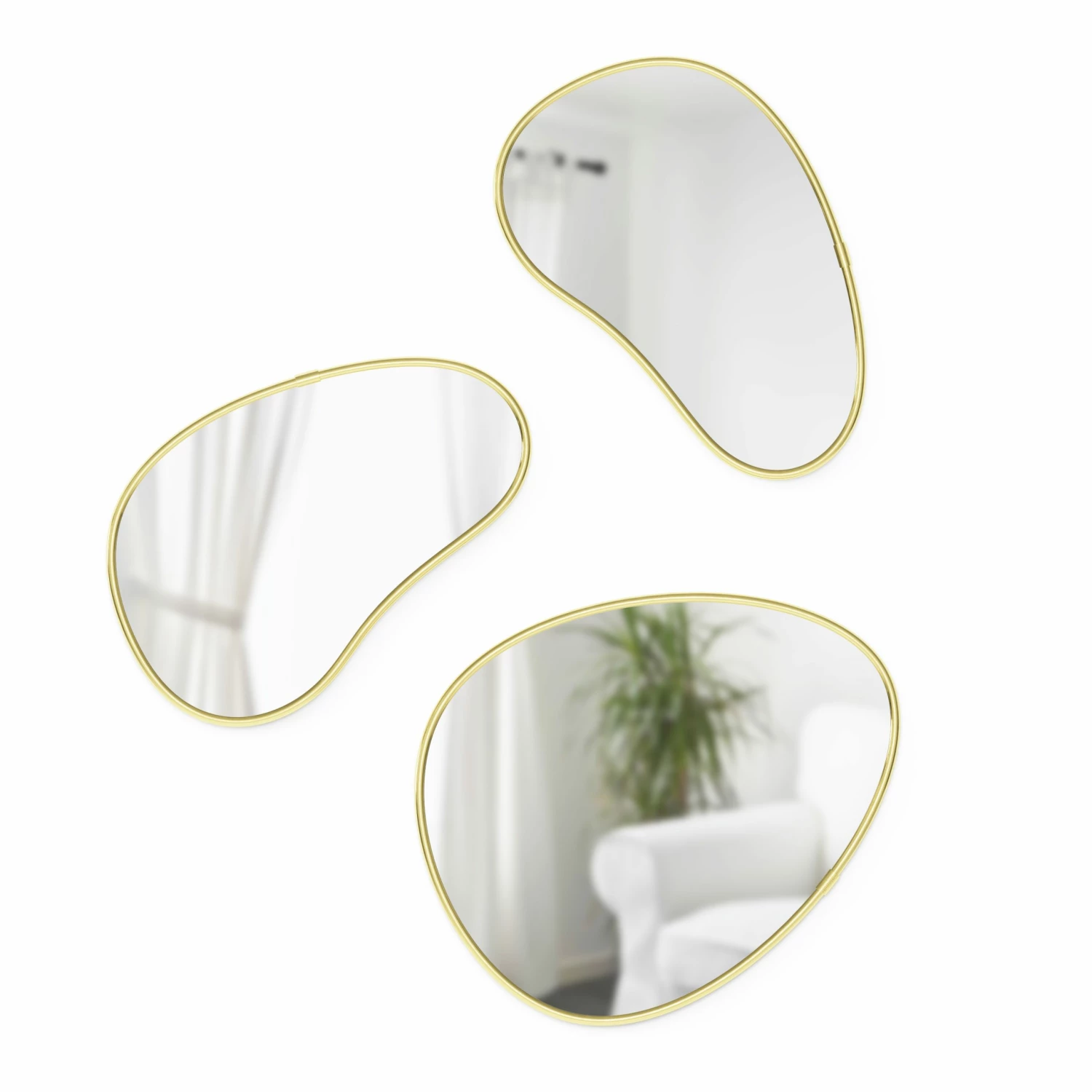 Umbra Set of 3 Hubba Pebble Wall Mirrors with Brass Finish 3 Umbra Set of 3 Hubba Pebble Wall Mirrors with Brass Finish