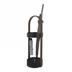 Umbra Black and Walnut Resin and Wood Hub Umbrella Stand