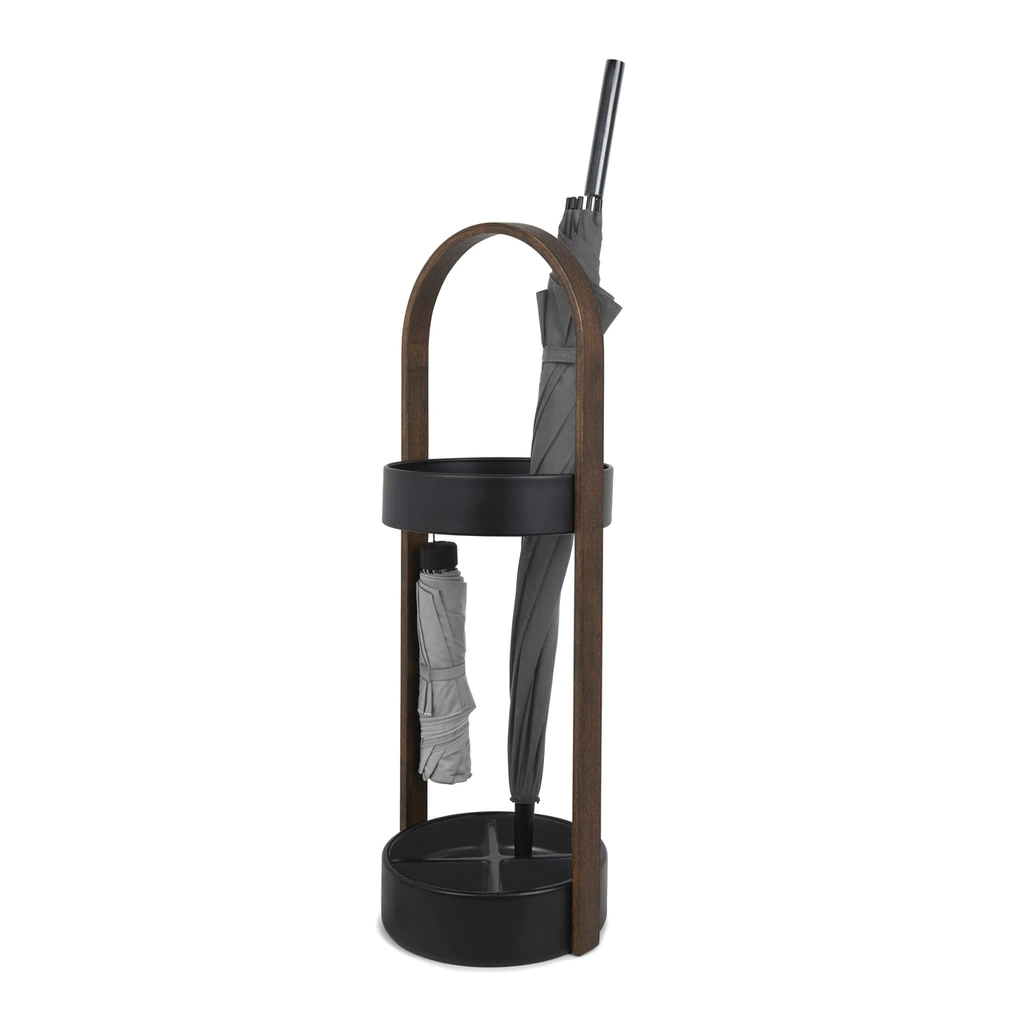 Umbra Black and Walnut Resin and Wood Hub Umbrella Stand 4 Umbra Black and Walnut Resin and Wood Hub Umbrella Stand