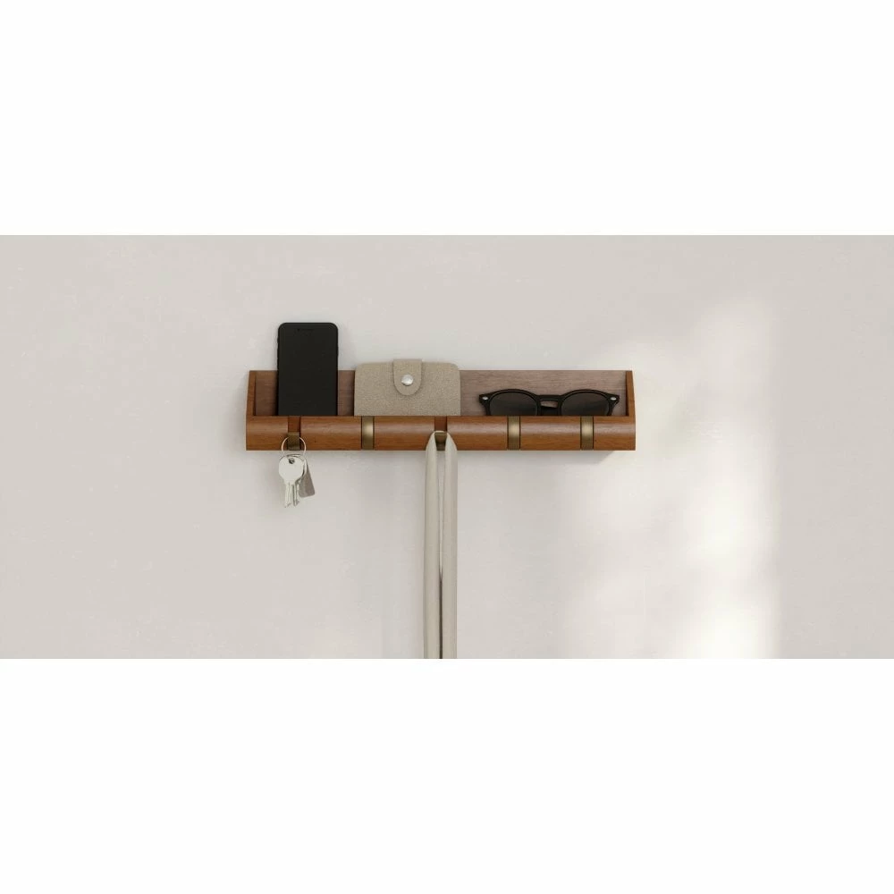 Umbra Large Walnut Cubby Hallway Organizer with Warm Gold Hooks 8 Umbra Large Walnut Cubby Hallway Organizer with Warm Gold Hooks