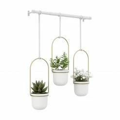 Umbra White/Brass Triflora Hanging Planter
