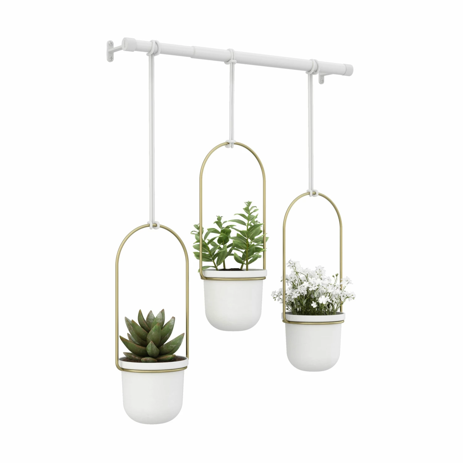 Umbra White/Brass Triflora Hanging Planter 4 Umbra White/Brass Triflora Hanging Planter