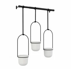 Umbra White and Black Triflora set of 3 Hanging Planters and Rod