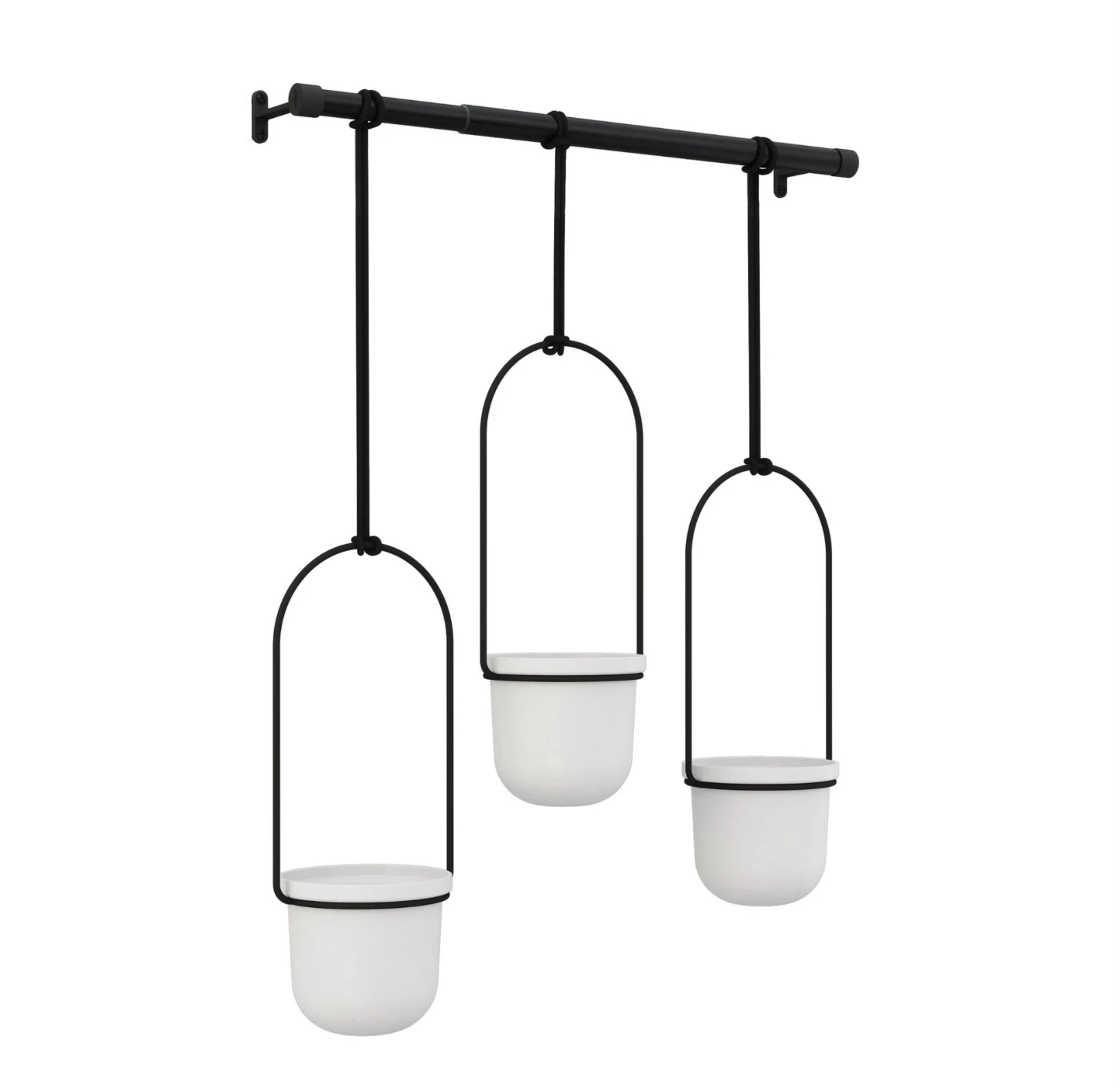 Umbra White and Black Triflora set of 3 Hanging Planters and Rod 3 Umbra White and Black Triflora set of 3 Hanging Planters and Rod