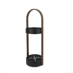 Umbra Black and Walnut Resin and Wood Hub Umbrella Stand