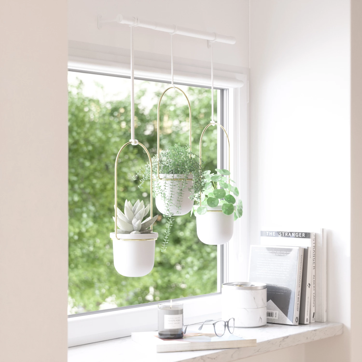 Umbra White/Brass Triflora Hanging Planter 12 Umbra White/Brass Triflora Hanging Planter
