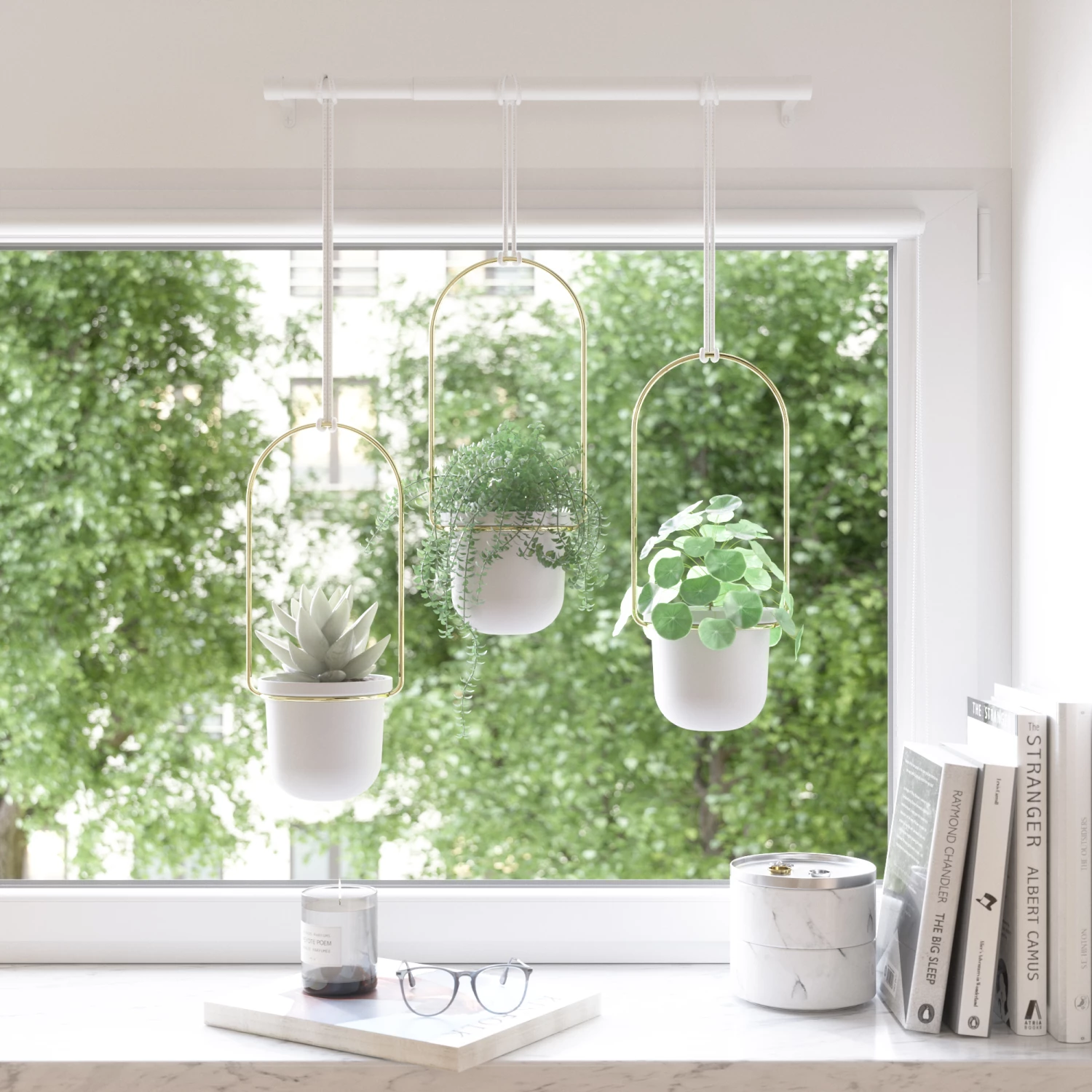 Umbra White/Brass Triflora Hanging Planter 13 Umbra White/Brass Triflora Hanging Planter