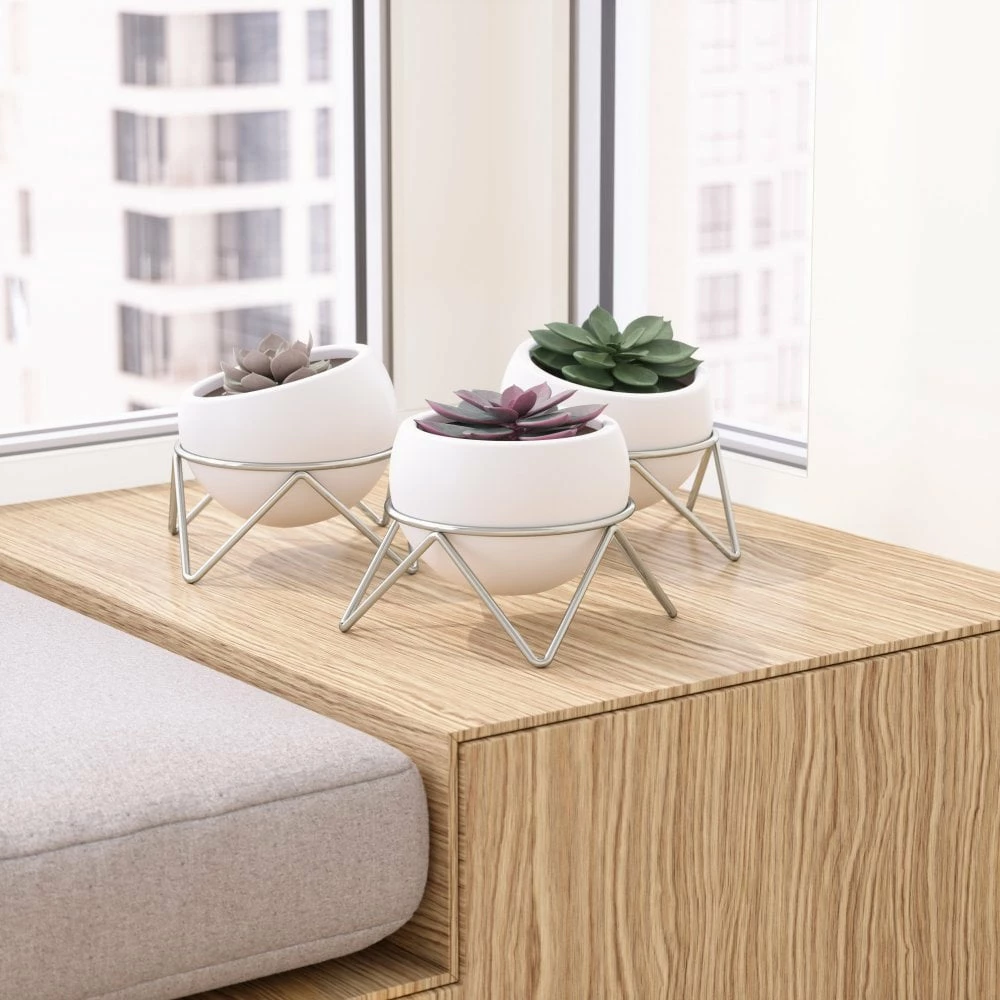 Umbra Set of 3 White & Nickel Potsy Planters 5 Umbra Set of 3 White & Nickel Potsy Planters