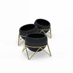 Umbra Black Ceramic and Brass Set of Three Potsy Planters
