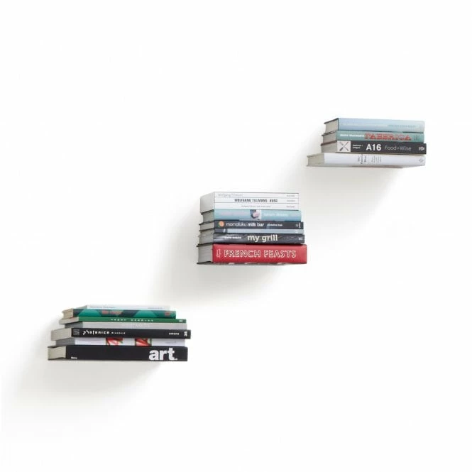 Umbra Set of 3 Small Silver Conceal Floating Bookshelves 3 Umbra Set of 3 Small Silver Conceal Floating Bookshelves