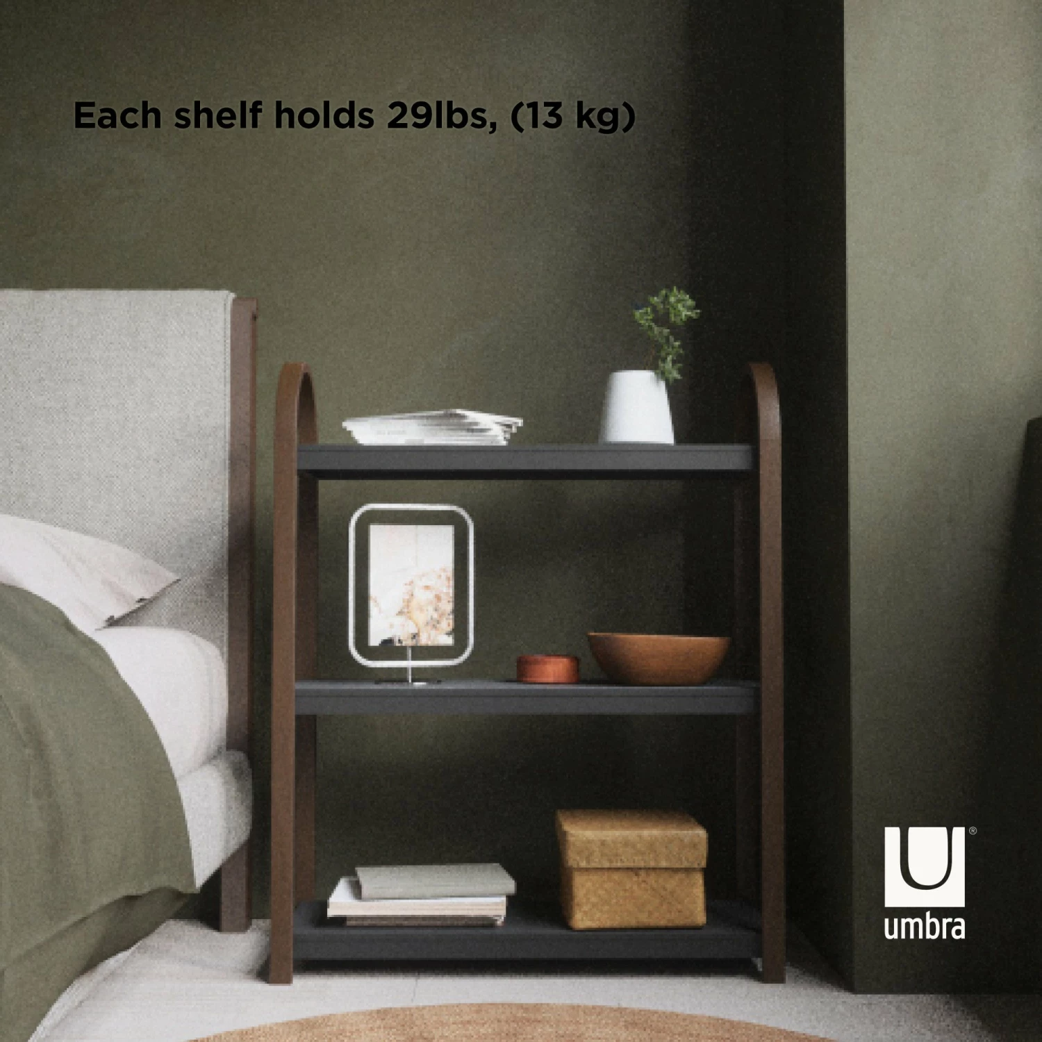 Umbra Black & Walnut Bellwood 3 Tier Freestanding Shelf 8 Umbra Black & Walnut Bellwood 3 Tier Freestanding Shelf
