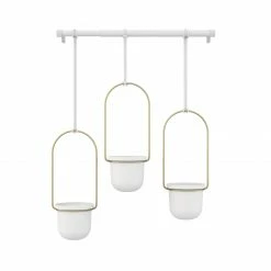 Umbra White/Brass Triflora Hanging Planter