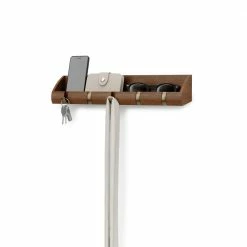 Umbra Large Walnut Cubby Hallway Organizer with Warm Gold Hooks