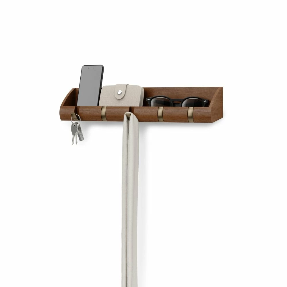 Umbra Large Walnut Cubby Hallway Organizer with Warm Gold Hooks 4 Umbra Large Walnut Cubby Hallway Organizer with Warm Gold Hooks