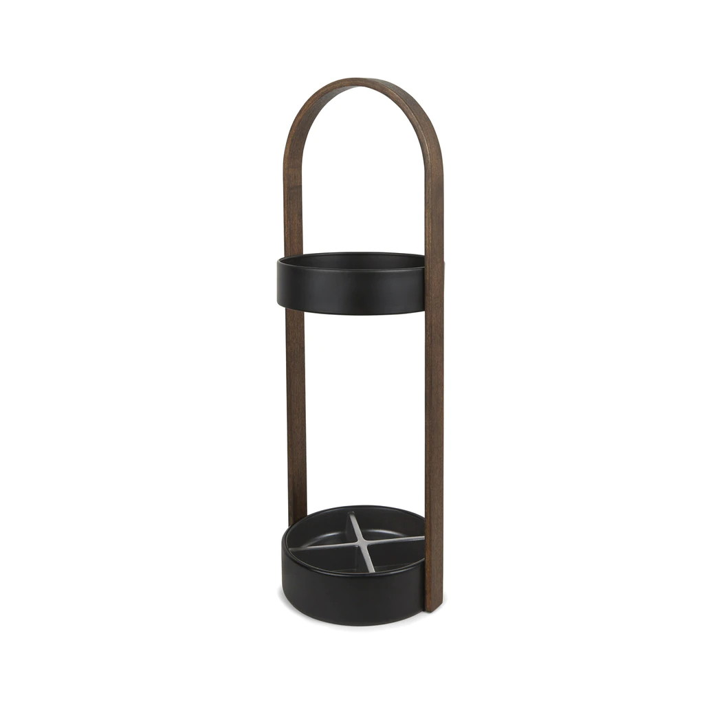Umbra Black and Walnut Resin and Wood Hub Umbrella Stand 5 Umbra Black and Walnut Resin and Wood Hub Umbrella Stand