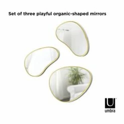 Umbra Set of 3 Hubba Pebble Wall Mirrors with Brass Finish 11 Umbra Set of 3 Hubba Pebble Wall Mirrors with Brass Finish