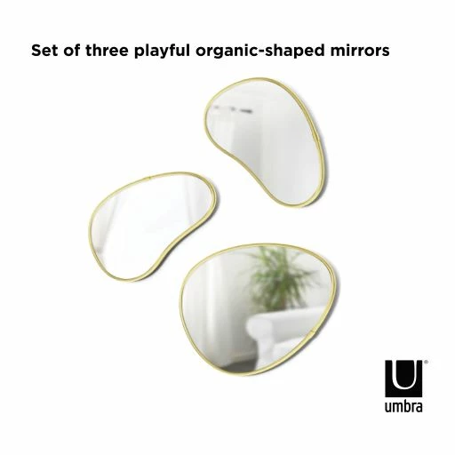Umbra Set of 3 Hubba Pebble Wall Mirrors with Brass Finish 6 Umbra Set of 3 Hubba Pebble Wall Mirrors with Brass Finish