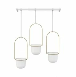 Umbra Triflora White and Brass 3 Hanging Planters