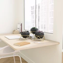 Umbra Black Ceramic and Brass Set of Three Potsy Planters 7 Umbra Black Ceramic and Brass Set of Three Potsy Planters