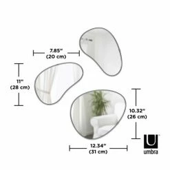 Umbra Set of 3 Hubba Pebble Wall Mirrors with Metallic Finish 12 Umbra Set of 3 Hubba Pebble Wall Mirrors with Metallic Finish