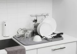 Umbra Charcoal Grey Udry Dishrack with Microfibre Drying Mat