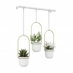 Umbra Triflora White and Brass 3 Hanging Planters