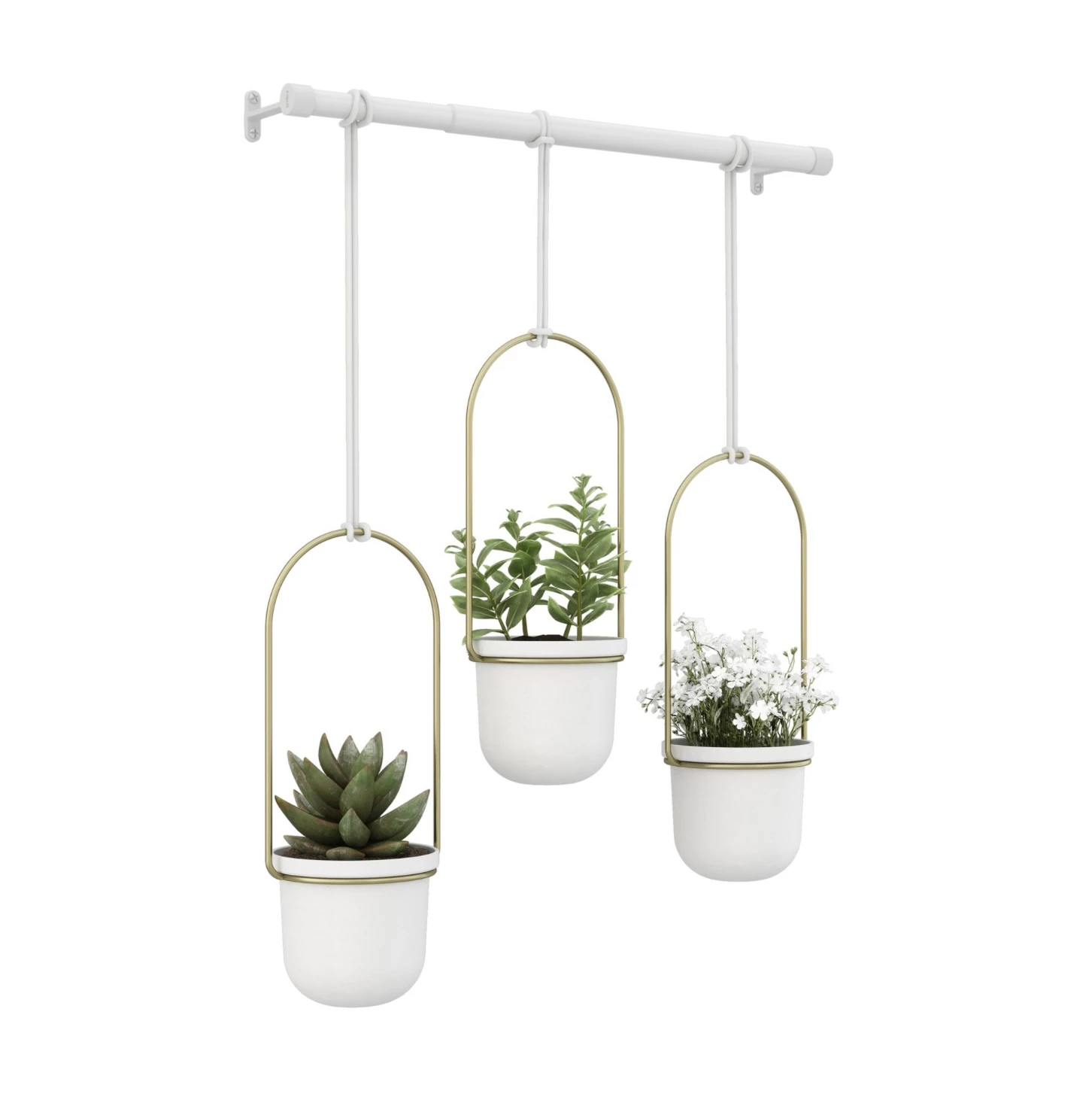 Umbra Triflora White and Brass 3 Hanging Planters 4 Umbra Triflora White and Brass 3 Hanging Planters