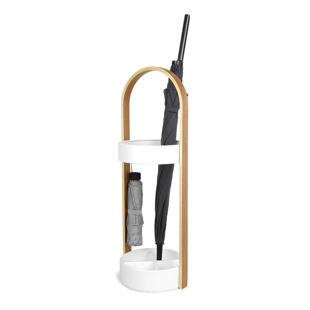 Umbra White and Natural Resin and Wood Hub Umbrella Stand 4 Umbra White and Natural Resin and Wood Hub Umbrella Stand