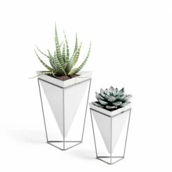 Umbra White & Nickel Trigg Desktop Planter Set