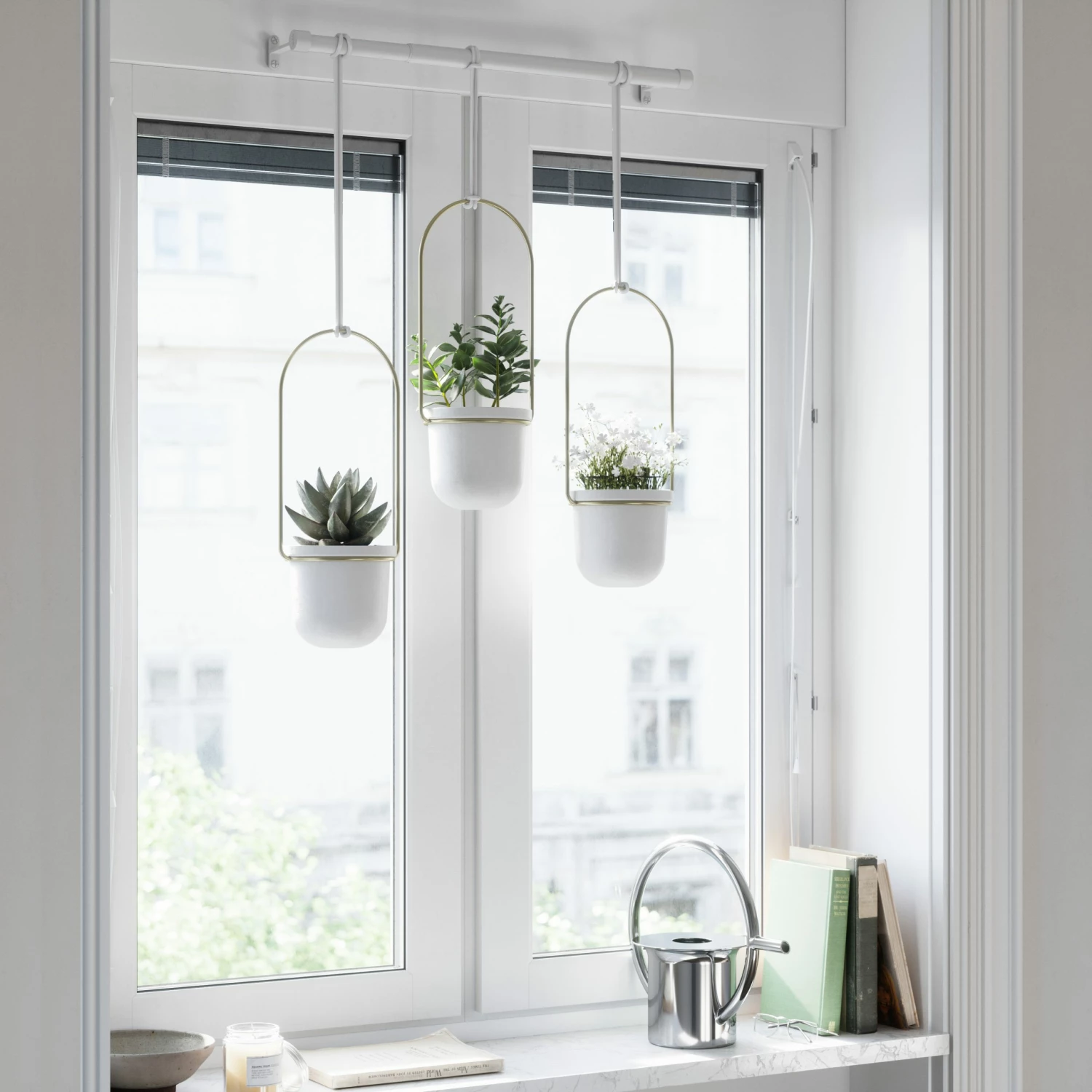Umbra White/Brass Triflora Hanging Planter 10 Umbra White/Brass Triflora Hanging Planter