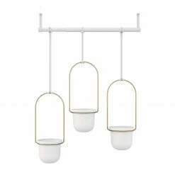 Umbra White/Brass Triflora Hanging Planter 17 Umbra White/Brass Triflora Hanging Planter