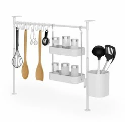 Umbra White Anywhere Tension Organizer With Caddy, Trays and Hooks