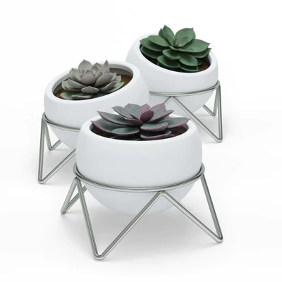 Umbra Set of 3 White & Nickel Potsy Planters 3 Umbra Set of 3 White & Nickel Potsy Planters